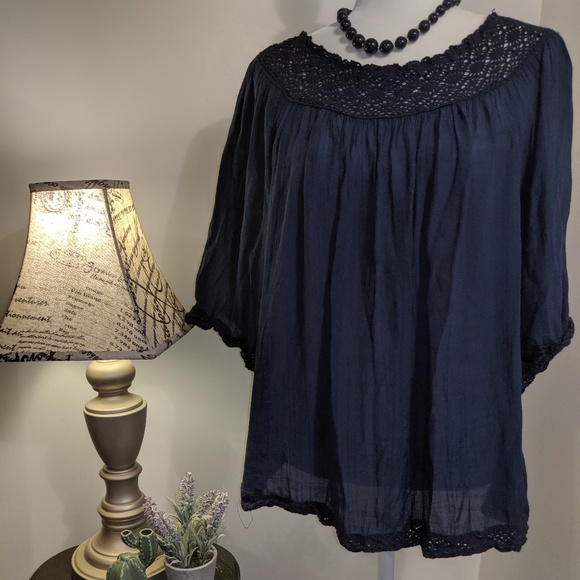 Zac & Rachel Tops - Zac & Rachel Linen and Lace Sheer Blouse Zac & Rachel Tops - Zac & Rachel Linen and Lace Sheer Blouse